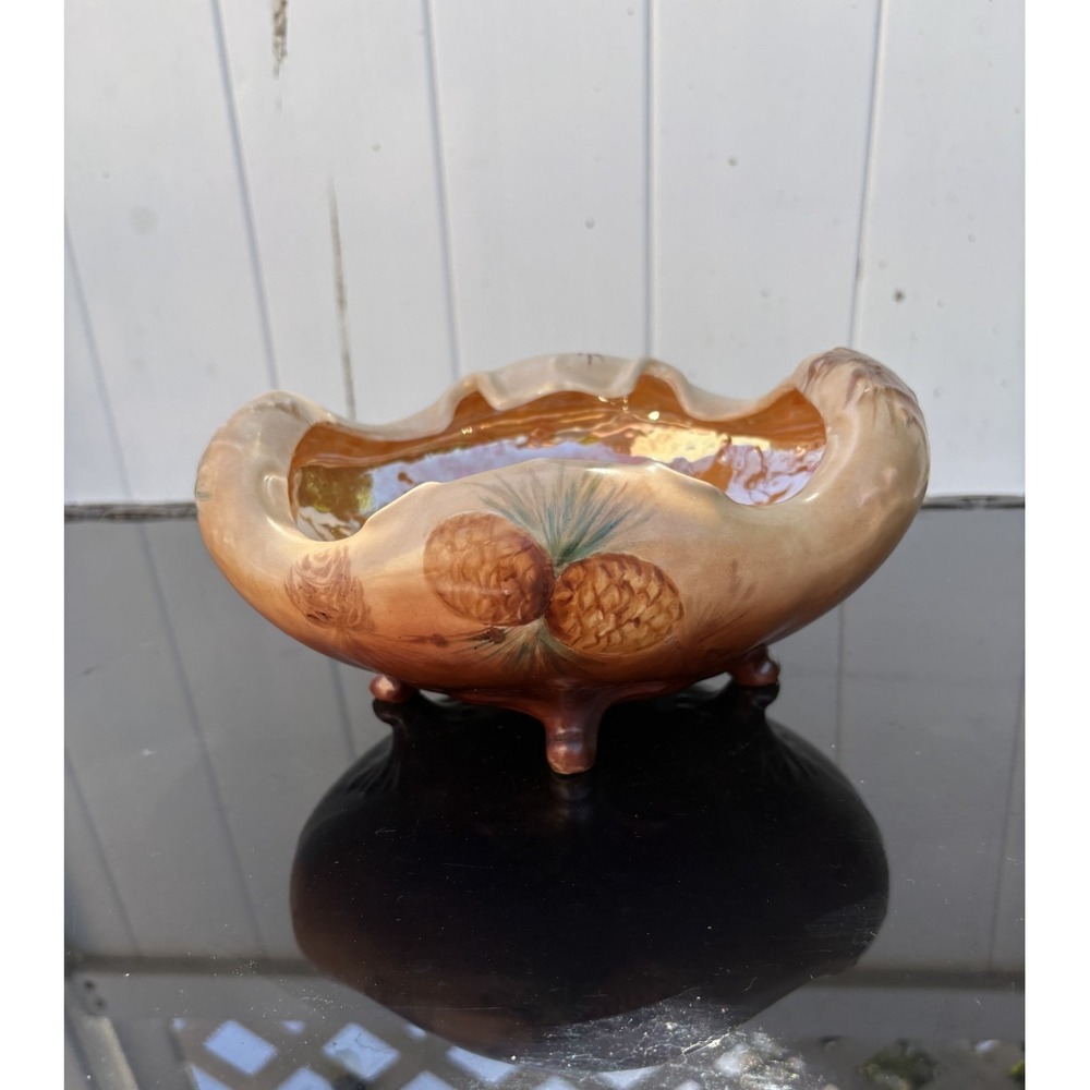 Vintage Ceramic Hand-Painted Bowl European Acorn Decorative Dish 4 Legs - Picture 4 of 12